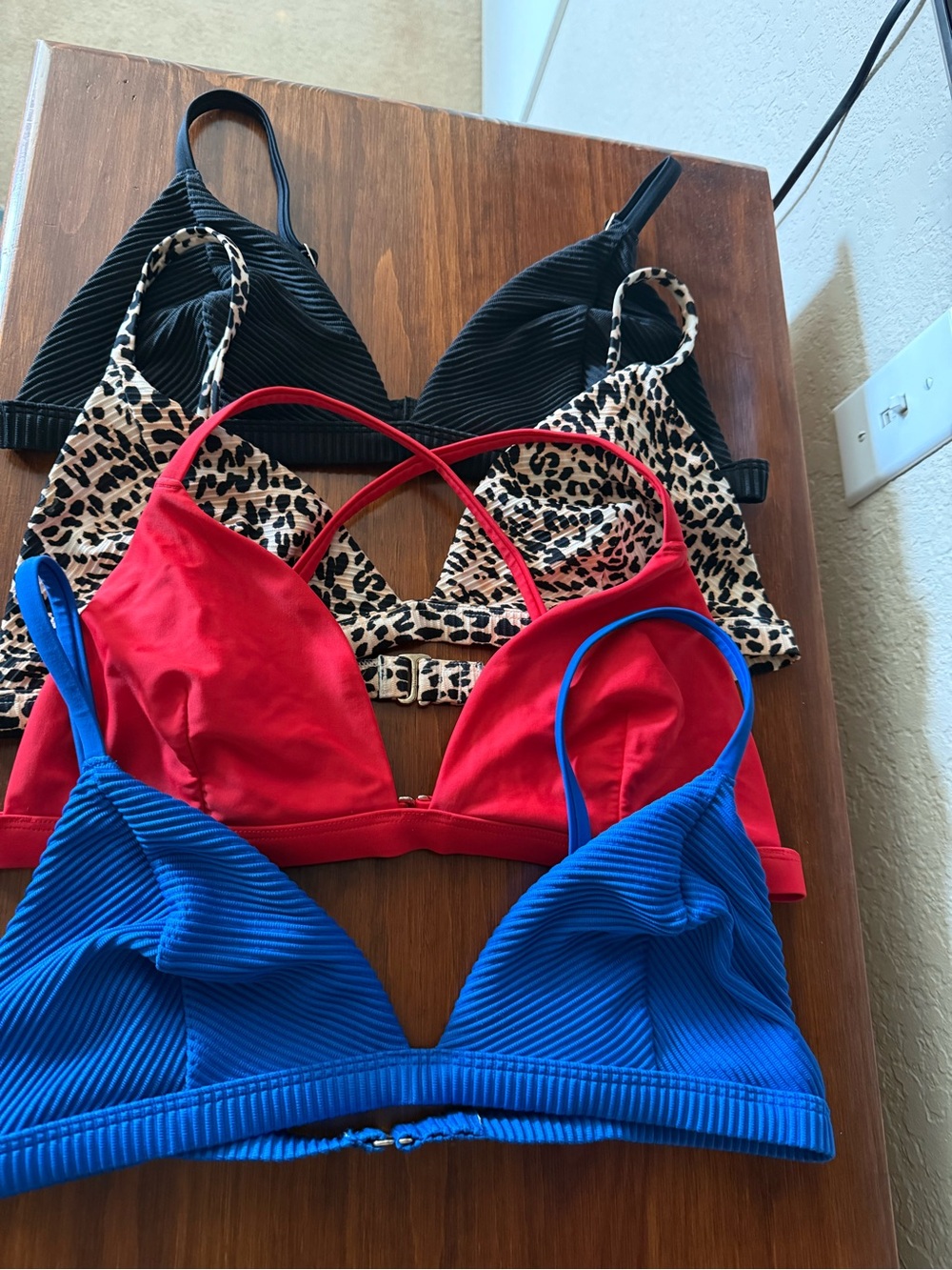 Hollister Bikini Tops Set in Black, Leopard, Red, and Blue